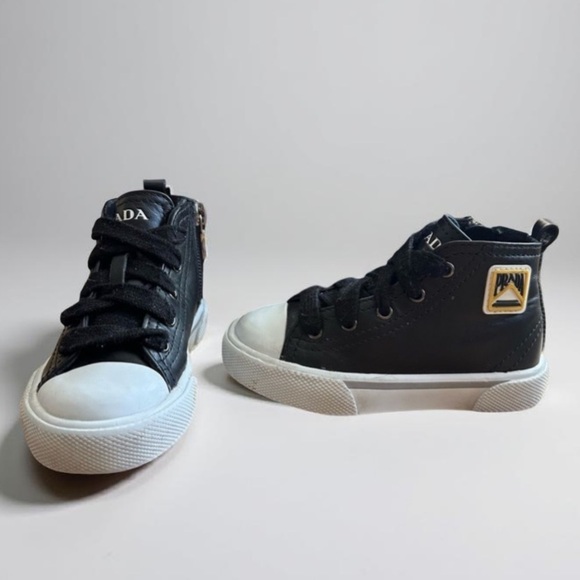 Prada Vitello Soft Black Leather High Top Sneakers Shoes Baby Toddler size 7 - Picture 1 of 7